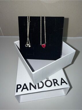 Pandora Silver Necklace with Red Heart Charm